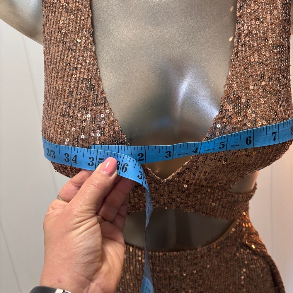 Fashion Nova Bronze Sequin Grad Dress - Picture 10 of 16
